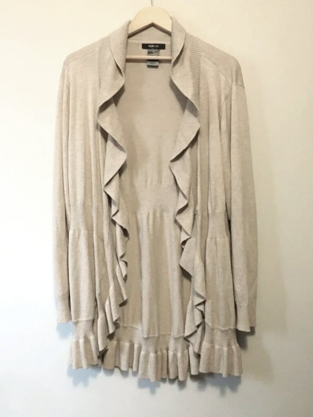 Style & Co Tan Ruffle Hem Open Front Knit Cardigan - L Fairygrunge Mori Kei